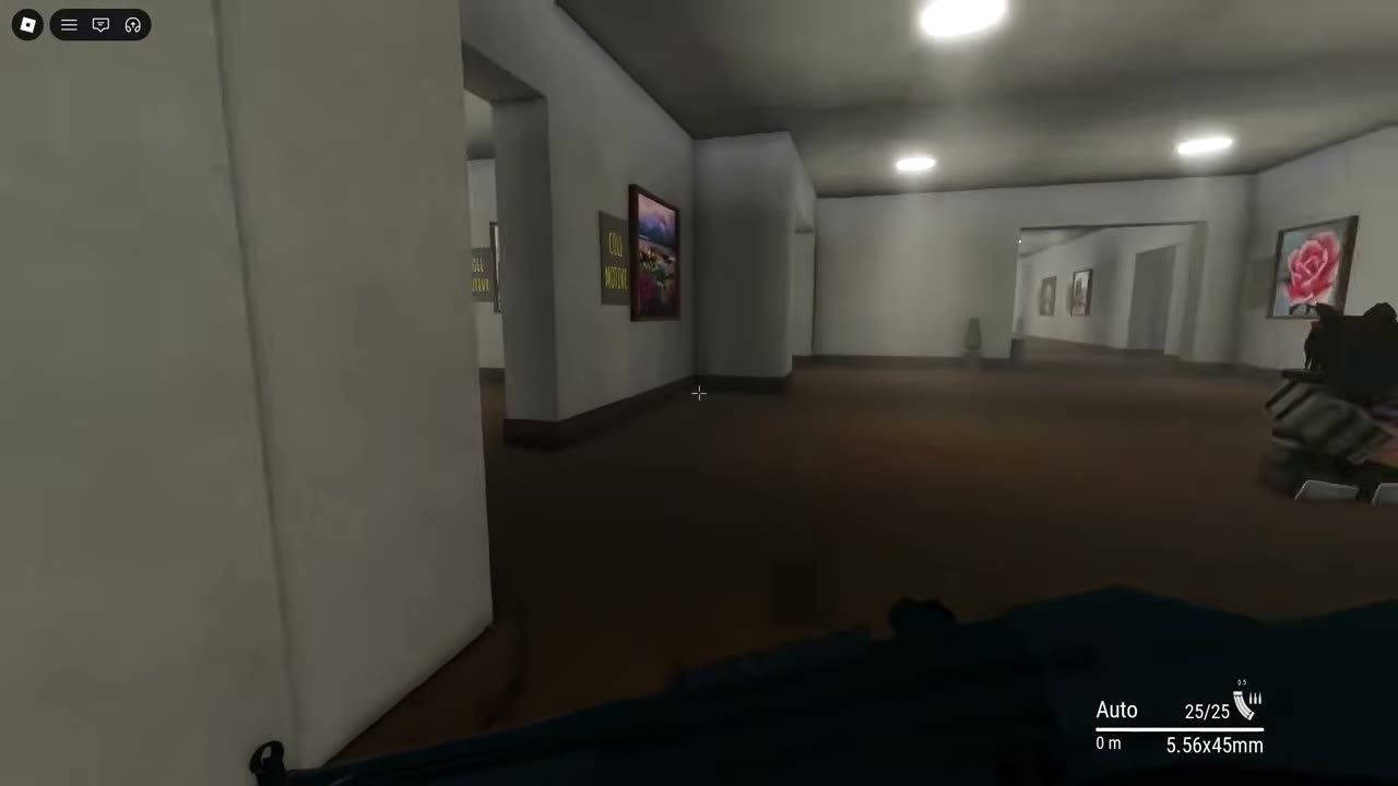 Apartment interior with officers sweeping a room