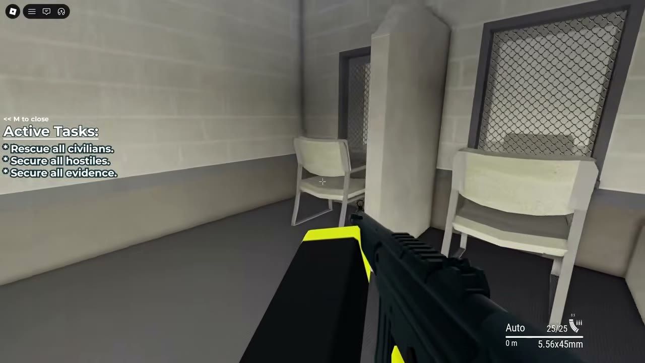 Officer moving with utility gear in a dark corridor