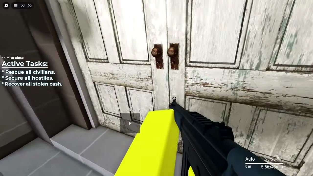 SWAT operators stacked on a doorway during a house raid