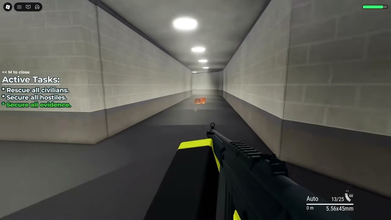 Bank interior with tactical officers clearing a room